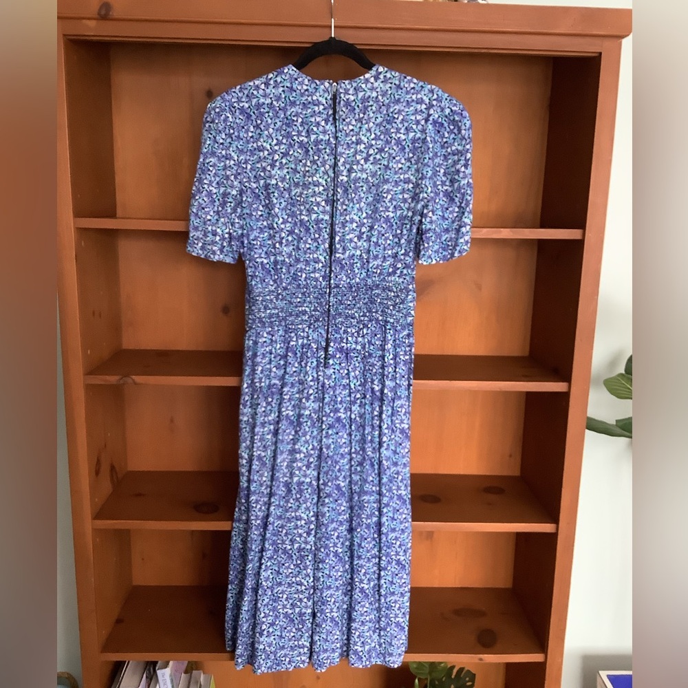 VTG 80s Karin Stevens Blue Floral Midi Dress Size 8 | Prairie Secretary Dress - Picture 9 of 14